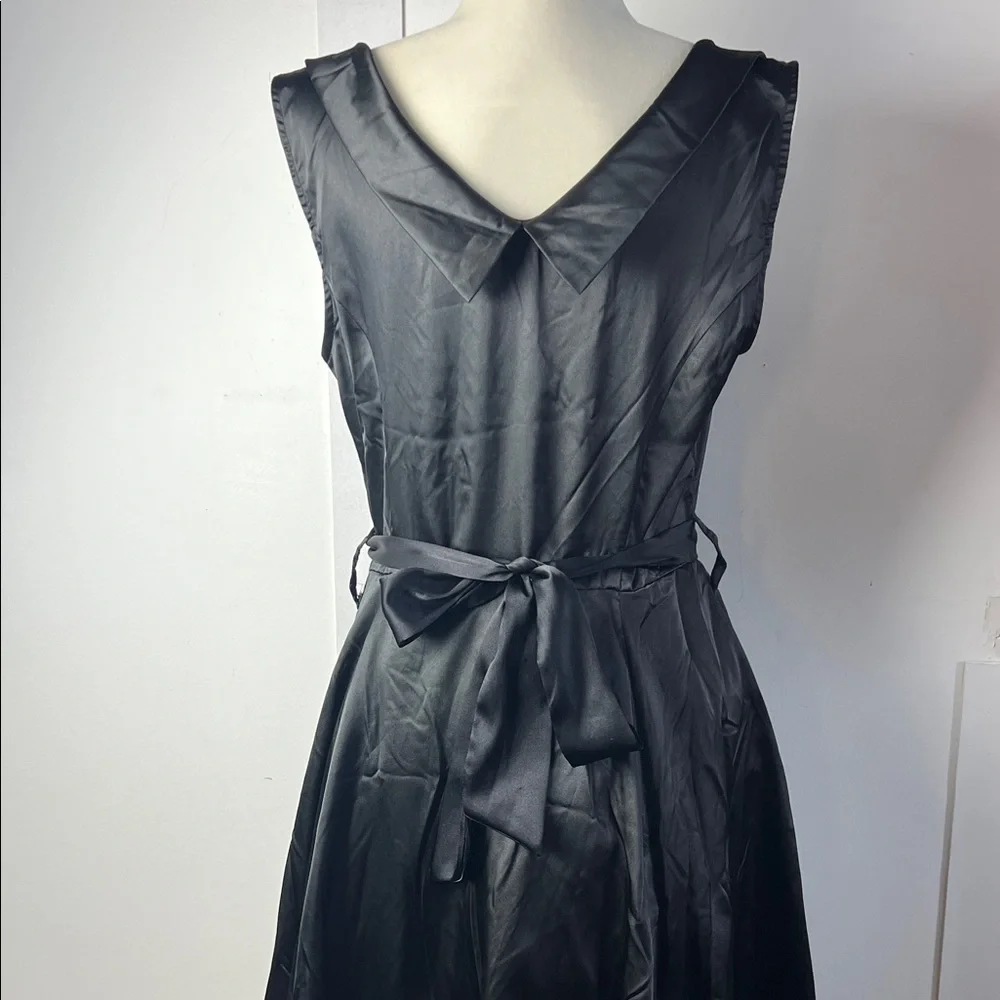 H&R Black Satin Cocktail Dress with sweetheart neckline and ribbon belt - Picture 7 of 11